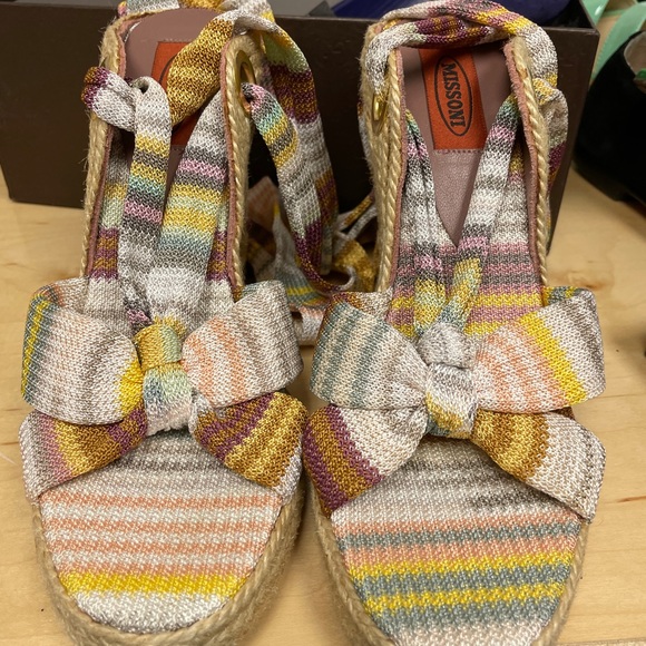 Missoni Multicolor Ankle Wrap Wedges Size 6.5 - Picture 3 of 6
